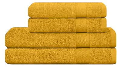 CAMRY Handtuch Set 4-teilig - 2 Badetücher 70x140 cm und 2 Handtücher 50x100 cm aus 100% Baumwolle 500 g/m² - weiche und saugstarke Tücher in Farbe Mustard