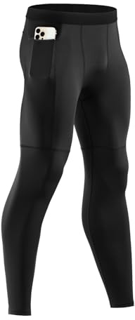 Niksa 1 Pack Men's Leggings,Sports Tights Leggings Base Layer with Zip Pockets,Black,L
