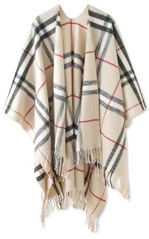 LumiSyne Mujer Poncho Estola Capa Grande Chal Patrón a Cuadros Rayas De Color Degradado Poncho De Punto con Borla Frente Abierto Poncho Cardigan Pashmina Bufanda Manta Capa Primavera Otoño Invierno