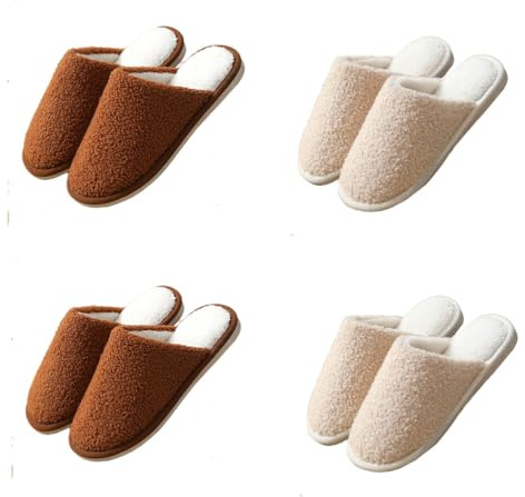 Teceyfeet Zapatillas de casa Mujer Hombre,4 Pares Zapatillas de Estar por Casa Lavables Zapatillas Casa Peluche Forro Pantuflas Zapatillas de Fieltro Ideales para Invitados, Familia, Hotel, Viajes