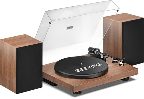 SeeYing Platine Vinyle, Tourne-Disque Vinyle Bluetooth avec Enceintes Stéréo 36 Watts, Système HiFi avec Cartouche Magnétique AT-3600L, Enregistrement USB et Arrêt Auto