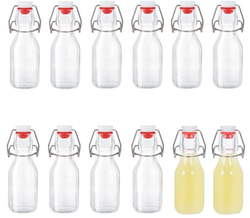 Zanfqvo Lot de 12 Bouteille en Verre avec Bouchon Mécanique 100ml, Bouteille Vide Verre pour Liqueurs, Huile, Vinaigrette, Bière, Jus