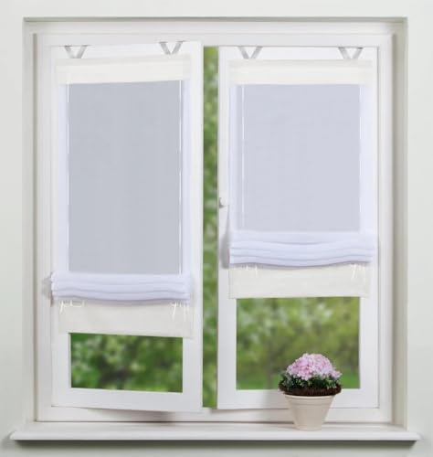 Tenda a pacchetto in voile senza ganci per finestre, colore bianco, trasparente, 1 pezzo, larghezza 70 x altezza 140 cm