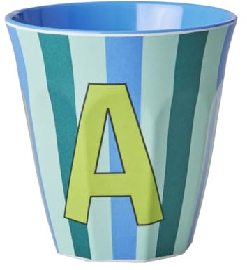 Rice Melmain mugg medium – bokstav A – barnmugg campingmugg campingservis dryckesbägare melaminskål okrossbar BPA-fri 250 ml