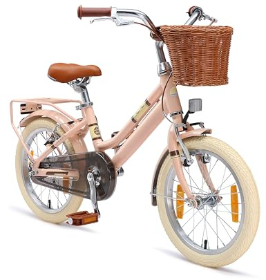 BIKESTAR Vélo pour Enfants en Aluminium à partir de 4 Ans | Vélo rétro de Ville 16 Pouces avec Panier et Frein en V, vélo hollandais | Rose