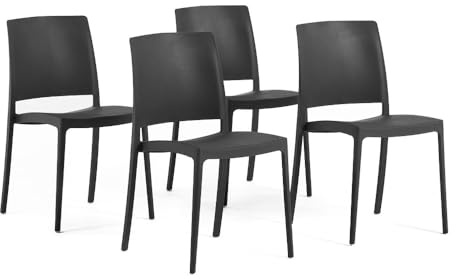 SIEDITI FUORI E DENTRO Chaises de Jardin en polypropylène avec Fibre de Verre, chaises empilables pour extérieur ou intérieur, Design Moderne et Minimaliste - Maria (4 chaises, Noir Anthracite)