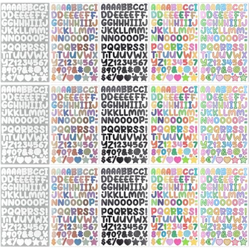 REEKNOKOL 15 Sheets Cartoon Style Letter & Number Stickers, 5 Styles