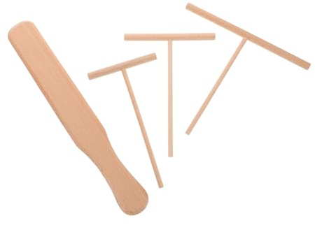 PRETYZOOM 4pcs Wooden Rake Egg Flipper Kitchen Scrapper for Crepes Pancakes and Batter