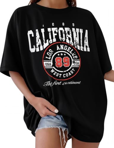 CMTOP Camisetas Manga Corta Mujer Talla Grande Verano Camiseta Algodón Oversized T Shirts Cuello Redondo Loose Estampado Camiseta Casual Suelta tee Shirt Tops (Negro, L)