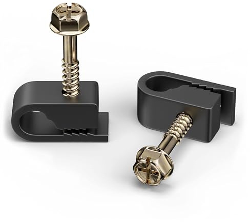 THE CIMPLE CO Single Cable Clips with Screws - 1/4 Inch Coaxial Cable Clamps Outdoor - Exterior Cord Management for Coax, CAT Ethernet, Electrical Wire - Screw Clamps for Wires - 50 PCS, Black