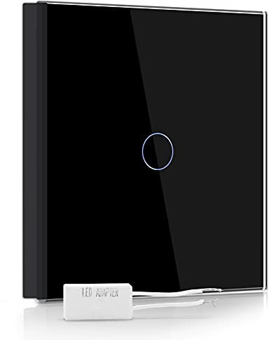 BSEED Interrupteur Variateur 1 Gang 2 Voie,Interrupteur Variateur Led Dimmable avec Capteur Tactile Panneau Verre Cristal,Noir Variateur d'intensité Interrupteur Tactile avec LED Affichage Light