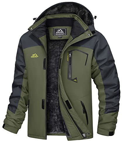 TACVASEN Herren Arbeitsjacke Winter Angeljacke Übergangsjacke Regenjacke Outdoorjacke Wasserdicht Atmungsaktiv Winddicht, Armeegrün, 3XL