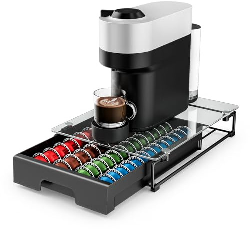 EVERIE Coffee Pod Drawer Organizer for Nespresso Machines,High-Capacity Storage for Vertuo Capsules,Smooth Pull-Out Design, Fits Under Coffee Makers (12”W x 16.5”D x 3.5”H)