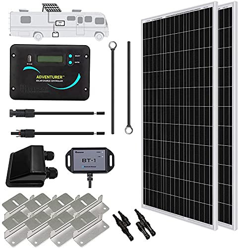 Renogy 200W Solar Panel Kit, 12 Volt Solar Kit RV Off-Grid Kit with 30A LCD Charge Controller+ BT-1 Bluetooth+ Mounting Brackets+ Branch Connector+ Solar Cables+ Cable Entry Housing