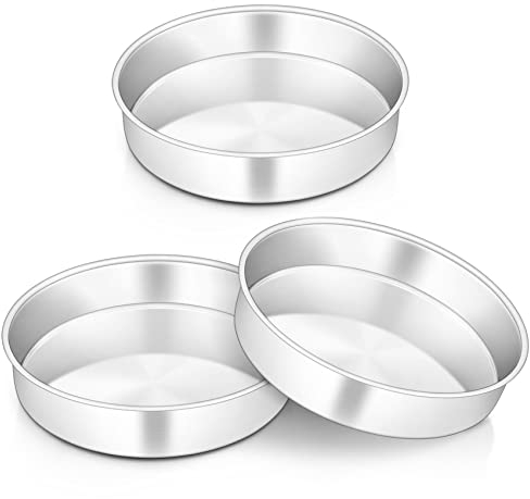 Onader 8 Inch Round Cake Tin Set of 3, Stainless Steel Cake Mould Pan for Baking, Ideal for Birthday Christmas Wedding Layer Cakes, Non-Toxic & Healthy, Mirror Finished & Dishwasher Safe