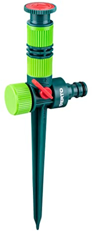 VERTO Rasensprenger 360° Bewässerungssystem - Sprinkler Impulsregner bis 78 m2 | Vertikalsprinkler mit Regulierbare Strahlkraft, Erdspieß - Grün Gartensprinkler
