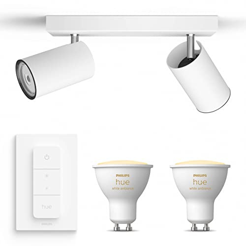 Philips myLiving Kosipo Faretto da superficie Bianco 2 punti luce - Faretto da superficie Incl. Philips Hue White Ambiance GU10 & Dimmer - Bluetooth