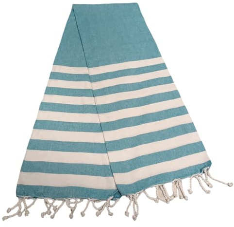 Atout Ciel Serviette de Plage, fouta rayée avec Franges 90 x 180 cm, Bleu