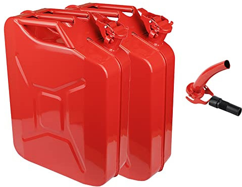 2 x Fuel Can 20L Jerry Army Red Metal Diesel Gasoline Petrol Oil Plus Spout Red