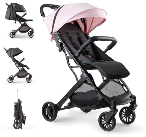 Interbaby Kinderwagen | Reisebuggy von der Geburt bis zu 48 Monaten oder 22 Kg | Quick Fold Button, Stoßdämpfer, XXL-Wechselverdeck, Baby Buggy Minimum Plus Space Pink