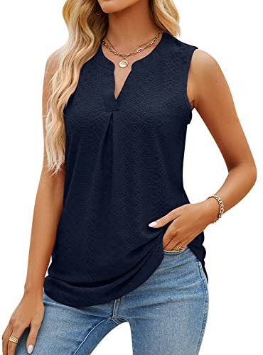 Camisetas Mujer Top Verano de Cuello en V Chaleco Mujer Blusas Sin Mangas Elegantes Camisa de Tela con Ojales Cami Tank Top