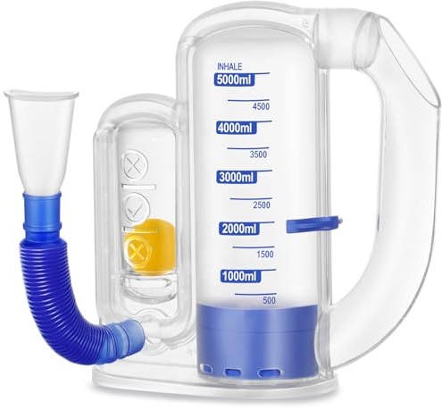 Breathing Exercise Device for Lungs, Lung Exerciser Device – 5000ml Volumetric Deep Breathing Trainer with Flow Rate Indicator for Respiratory Health & Recovery