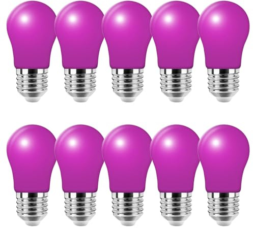 HUAMu Lampadina LED Colorata 2W E27, Viola, per Illuminazione Natalizia, Patio, Feste - Confezione da 10 Pezzi