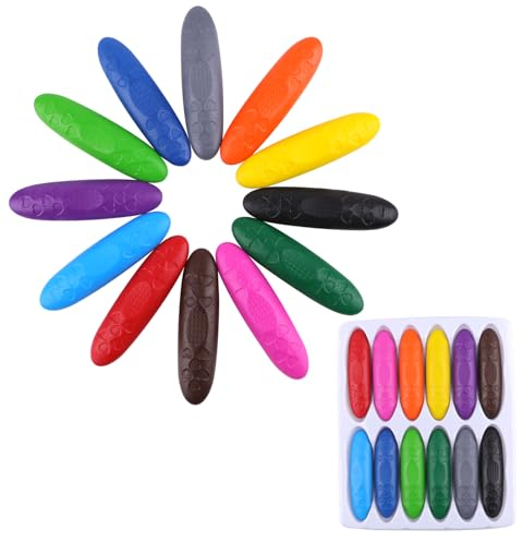 Svalor 12 Stück Wachsmalstifte aus Paraffin, 12 Farben Wachsmalstifte Ab 1 Jahr, Waschbar Buntstifte Ab 1 Jahr, Sichere Malstifte Kleinkinder für Kinder Graffiti, DIY Handwerk und Malerei