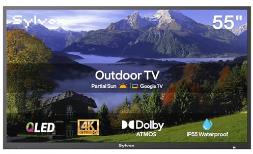 SYLVOX 55 TV da Esterno, QLED 4K UHD 1000Nits, Smart Google TV IP55 Impermeabile,Tuner DVB-T2/S2/C HEVC 10, WiFi, Google Assistant, Outdoor Televisione per Giardini, Terrazza (Deck Pro 2.0 QLED)