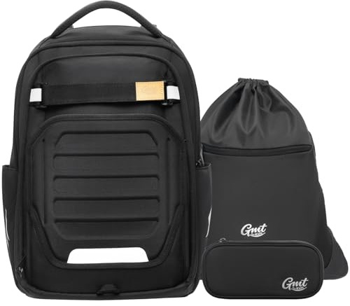 GMT for Kids Schulranzen Set 3-teilig - Ergonomische Schultasche Mädchen Groß Schulrucksack für 4-9 Klasse Rucksack 32 L-Schwarz