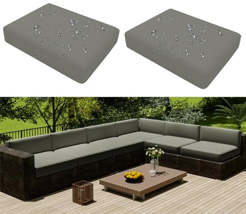Hiseng Outdoor Sofa Sitzkissenbezug 2er Set Wasserdicht mit Reißverschluss, Terrassenstuhl Sofakissen Bezug Abnehmbar, Wetterfest Sofabezug für Garten Möbel aus Rattan (60x55x10cm,Hellgrau)