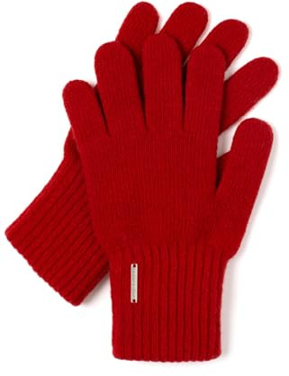 Vivisence Da Donna Guanti Invernali In Lana A Cinque Dita Con Guardolo Ampio Realizzati In Filato Perfetti Per Le Giornate Fredde Confortevoli E Resistentissimi, Rosso,Taglia Unica