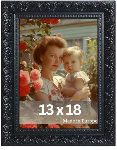 VictoR Vintage bildram Rubens i 13 x 18 cm svart – list: 30 x 20 mm – äkta glas – fotoram barock – antik – bildram 13 x 18 svart