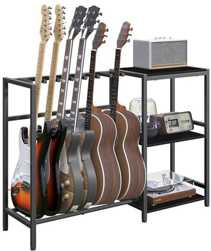 MAHANCRIS Supporto per chitarra, supporto per strumenti a 5-6 corde, adatto per chitarra acustica, basso, con ripiani per giradischi, con cuscinetti in gomma
