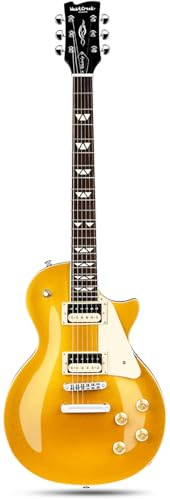 WestCreek Underdog Solid Body Electric Guitar, Mahogany Body, Maple Neck, Rosewood Fretboard, Rounded End Frets, Bone Nut, 22 Frets (Golden)