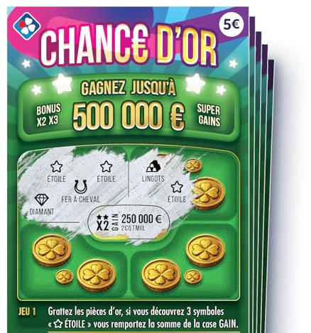 Générique 5 Faux Tickets Gagnants Non-Grattables - Faux Gains de 500 000 € / 250 000 € + Bonus X2 - Prank - Blague de Noël, Anniversaire, EVG, EVJF