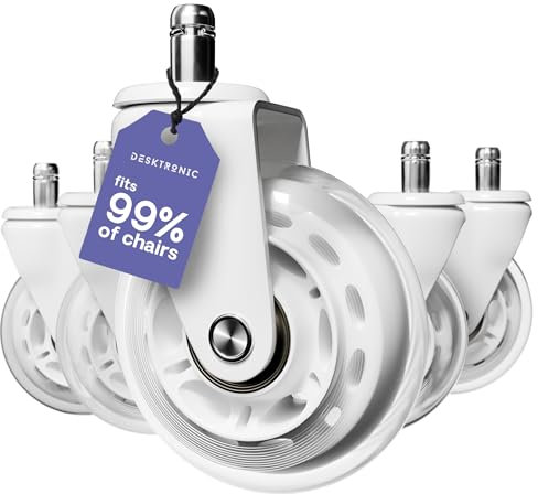 Desktronic Bürostuhl Rollen 5er-Set – Ersatzrollen für Bürostühle & Schreibtischstühle – Leise & Bodenschonend für Teppich & Parkett – 11x22mm, Weiß (Nicht für 1KEA)