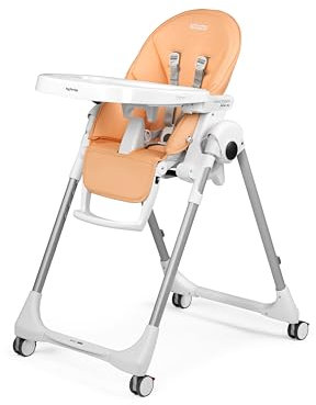Peg Perego Prima Pappa Follow Me Seggiolone Pappa Neonati Reclinabile, Funzione Sdraietta, 4 ruote, Pieghevole e Ultracompatto, per Bambini da 0 a 3 Anni (0-15 kg), Peach