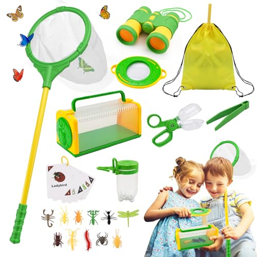 Set da ricerca per bambini, lenti di ingrandimento per bambini, set da esploratore, binocolo per bambini, rete per farfalle, gioco di ricerca all'aperto, ricerca di insetti, scatola per insetti, cattu
