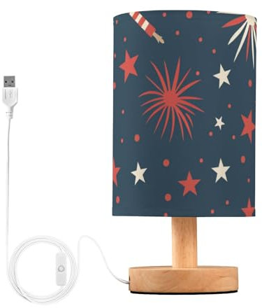ZRWLUCKY Lampada da tavolo da soggiorno, alla moda, con fuochi d'artificio rossi e stelle, luce notturna blu per cameretta dei bambini