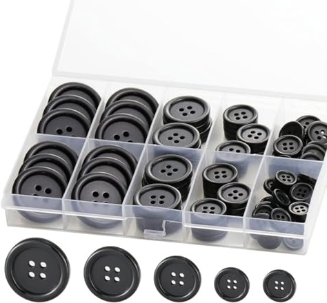 JYNXOR 160 Stück schwarze 4-Loch Knöpfe, Knöpfe schwarz, Nähknöpfe, Knöpfes für Mantel, Knöpfes zum Annähen schwarz – geeignet für das Nähen von Kleidung, Mänteln und Hemden – mit Aufbewahrungsbox