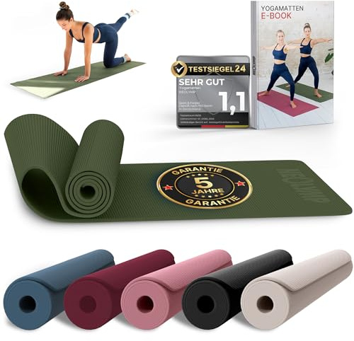 NEOLYMP Yogamatte rutschfest & gelenkschonend – Gelenkschonende Gymnastikmatte & Fitnessmatte für Zuhause – 183x61cm Trainingsmatte aus PVC – Sportmatte für Yoga, Pilates, Workout (Olivgrün)