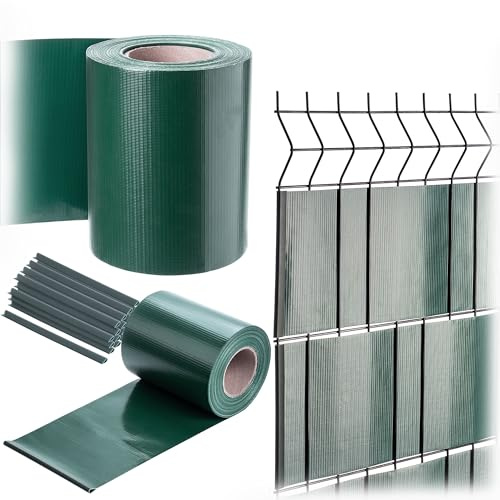 KADAX Bande brise-vue en PVC - 35 m x 19 cm - Pour clôture double fil - Avec 20 clips de fixation - Protection contre le vent - Film de clôture pour clôture à nattes (vert)