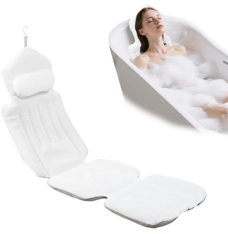 Cuscino Vasca da Bagno Completo 4 in 1 con Ventose, Sedile per Vasca da Bagno Adulti Antiscivolo 134x41cm, Accessorio Idromassaggio Comfortevole