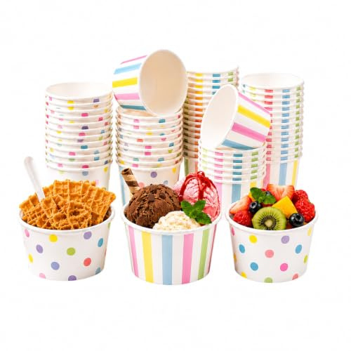 dellyy 50 Pezzi Carta Coppette Gelato, Coppe Gelato con Cucchiai, Bicchieri da Dessert, Carta Ciotole Gelatos, Cartone Tazze da Dessert, Coppette Gelatos, Bicchieri Dessert Usa e Getta (SD)