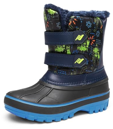 DREAM PAIRS Snöstövlar för pojkar och flickor, vattentåliga utomhussport, varma mysiga halkfria, söta ankelvinterskor för småbarn/små/stora barn, Svart/neon/grön, 11 Little Kid