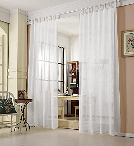 WOLTU 1 Stück Gardine mit Ösen, Vorhang für Wohnzimmer Kinderzimmer Schlafzimmer, transparent, Leinen Optik, im Landhausstil, 140 x 175 cm, Weiß