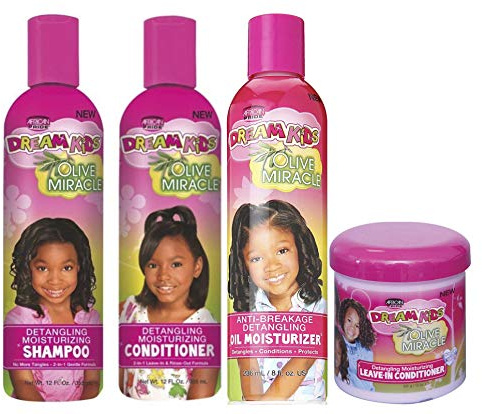 African Pride - set med 4 olivmirakel dröm barn - schampo 355 ml/balsam 355 ml/fuktgivande olja 236 ml/sköljfri balsam 425 g