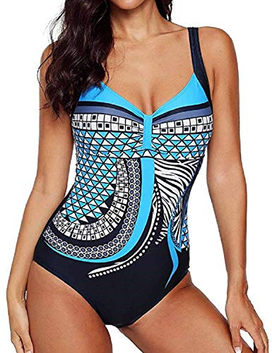 Yuson Girl Femme Elégant Maillot de Bain Vintage 1 Pièce Taille Haute Amincissant Imprimé Dos Nu Bra Push Up Rembourré Monokini Ventre Plat Straps