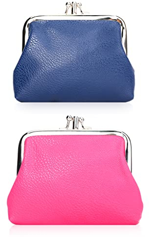 Oyachic 2 Stücke Münzbörsen für Damen,Geldbörse Leder,Portemonnaie mit Clipverschluss,Kleines Münzbeutel Coin Purse Klippverschluss